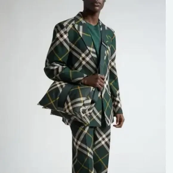Burberry Green Nova Check Wool Single Breasted Sport Coat Jacket 52R NEW Blazer